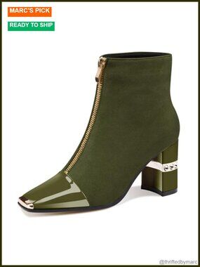 Women's Suede Ankle Boots Block Heel Square Toe
